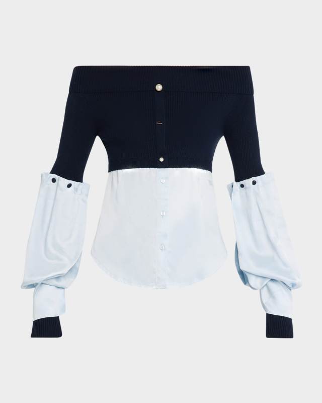 Angie Mixed-Media Off-The-Shoulder Sweater
